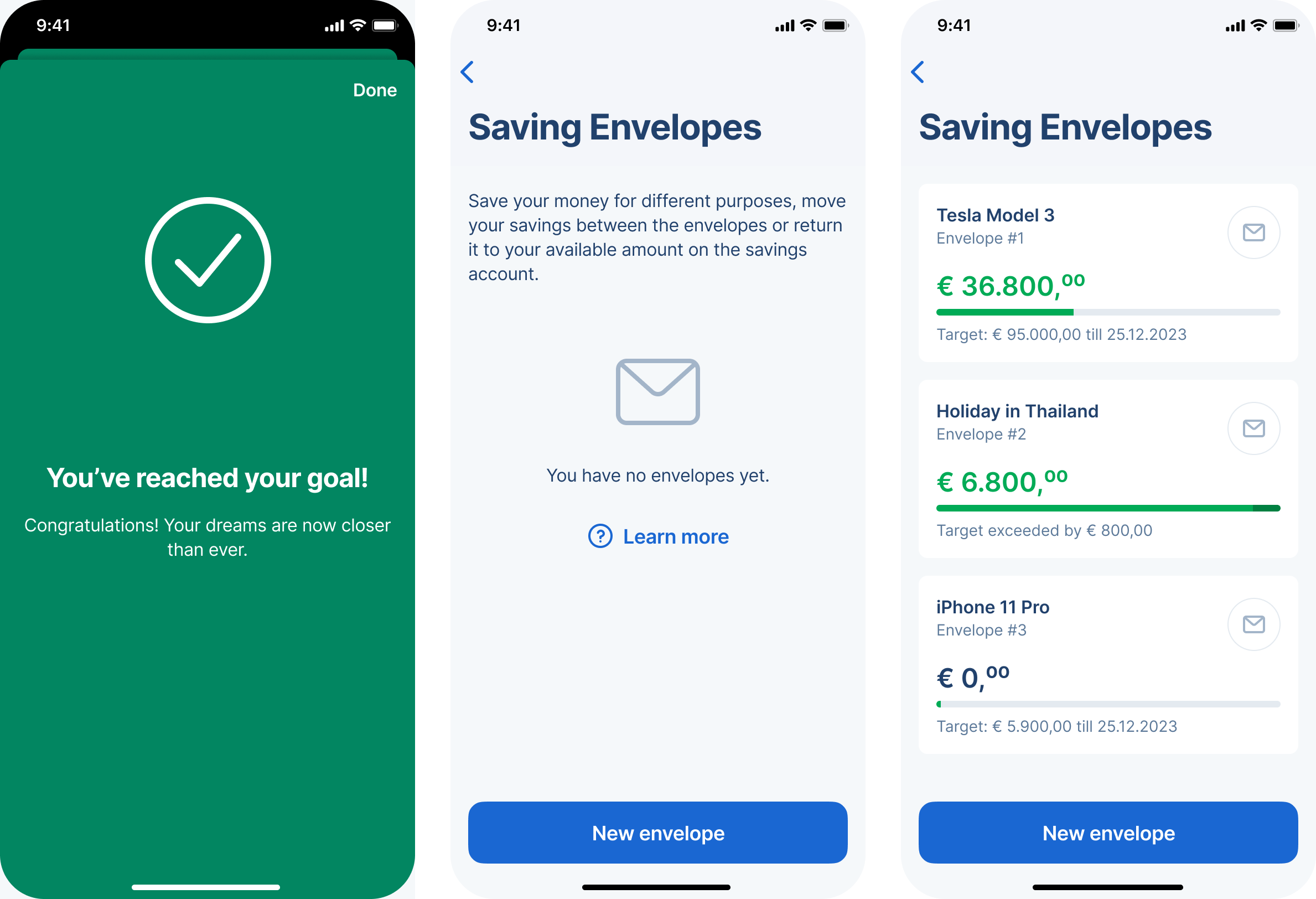 Legacy Saving Goals design before the redesign