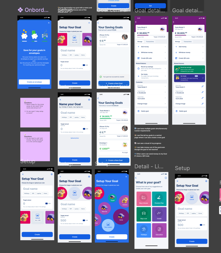 Saving Goals design exploration and variations