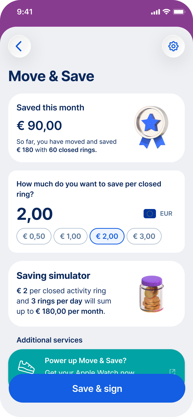 Move & Save — setup screen