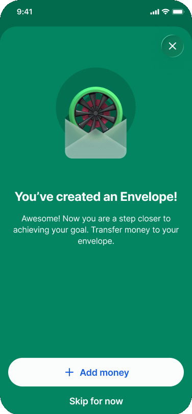 Saving Goals — envelope success moment